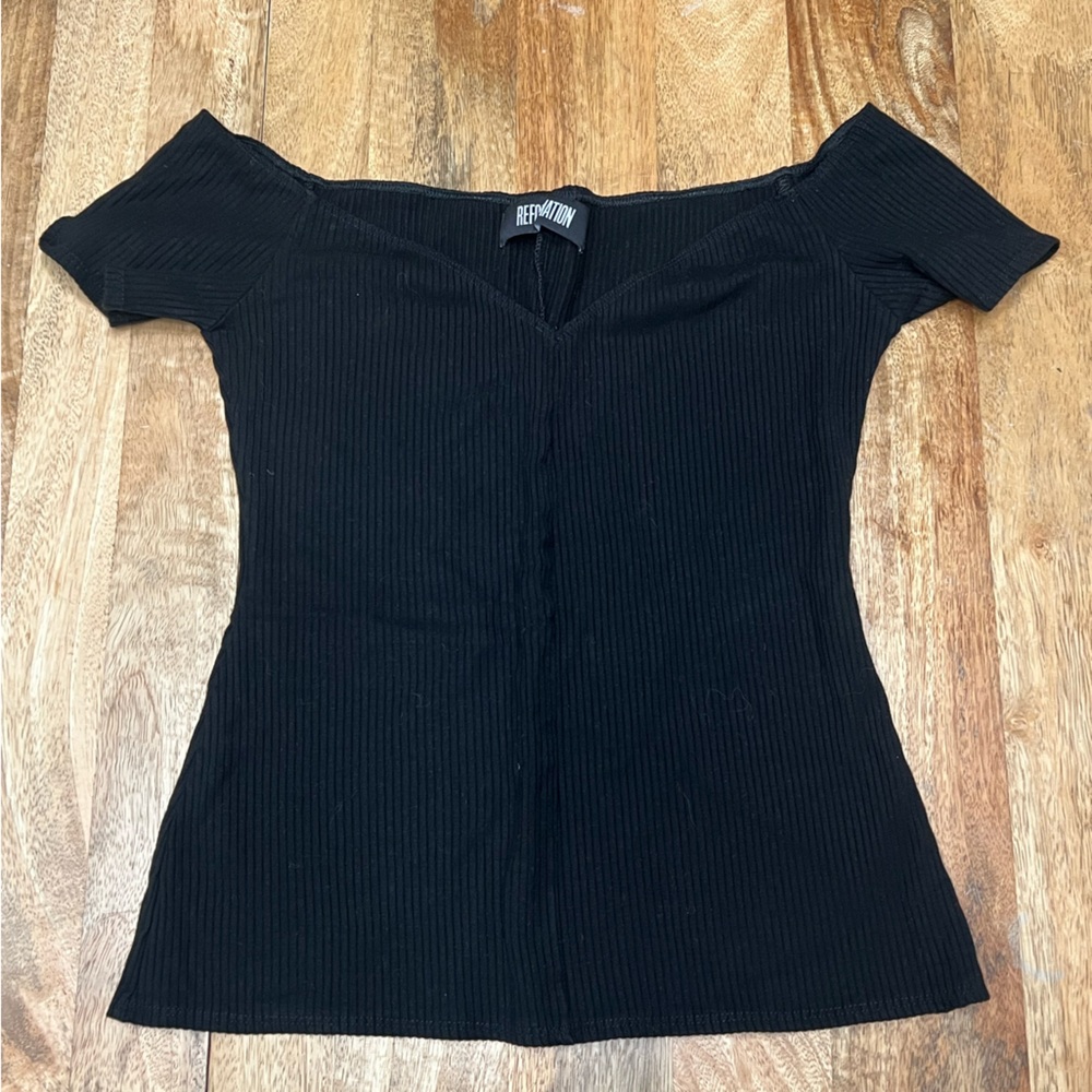 Reformation Black Ribbed Top - Size: S